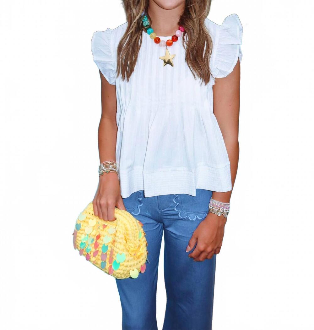NEW GLAM ivy ruffle pleated top in white